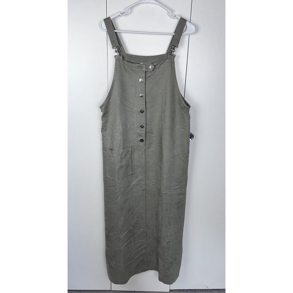 Match Vintage Overall Bib Style Greenish Gray Maxi Jumper Dress USA Made Sz M